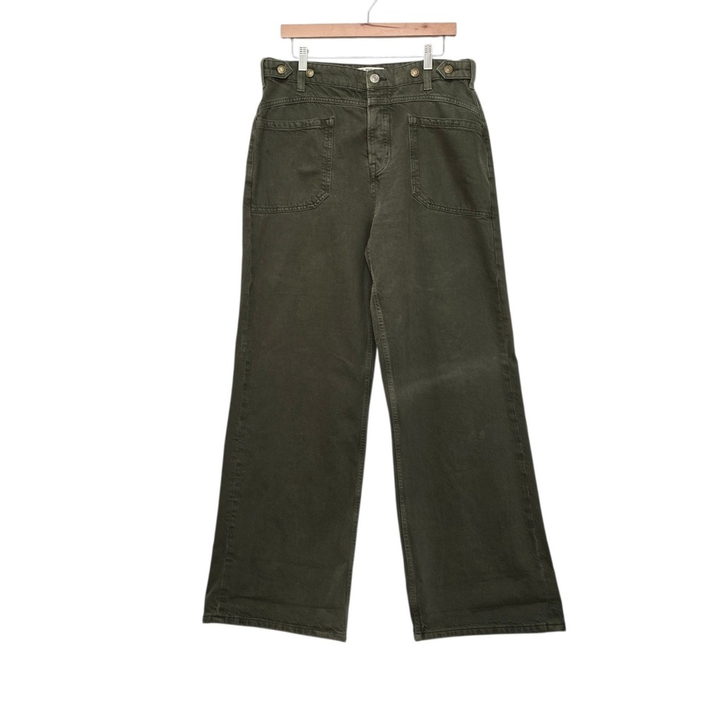 We The Free Palmer Cuffed Wide Leg Jeans Army Green High Rise Size 30 Utility